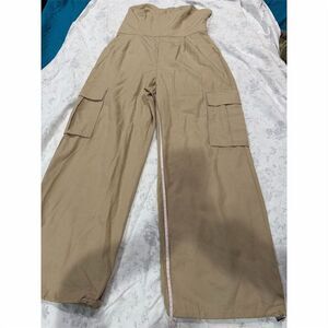 DYNAMITE Women's Beige Cargo Pants Size L Flap Pocket Wide Leg